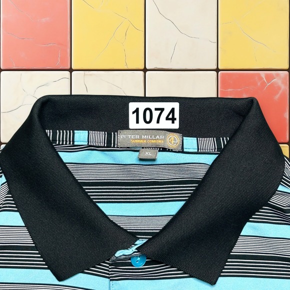 Peter‎ Millar Polo Shirt Mens XL Blue Black Striped Summer Comfort Golf Stretch - Picture 7 of 12